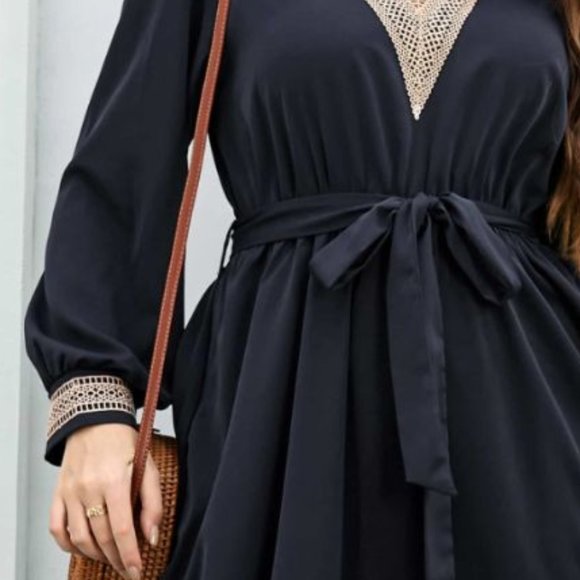 Melo Apparel Plus Size Contrast Tie Waist Midi Dress - Picture 4 of 8